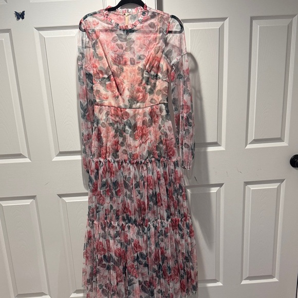 Mac Duggal Pink and Green Floral Long Sleeve Dress